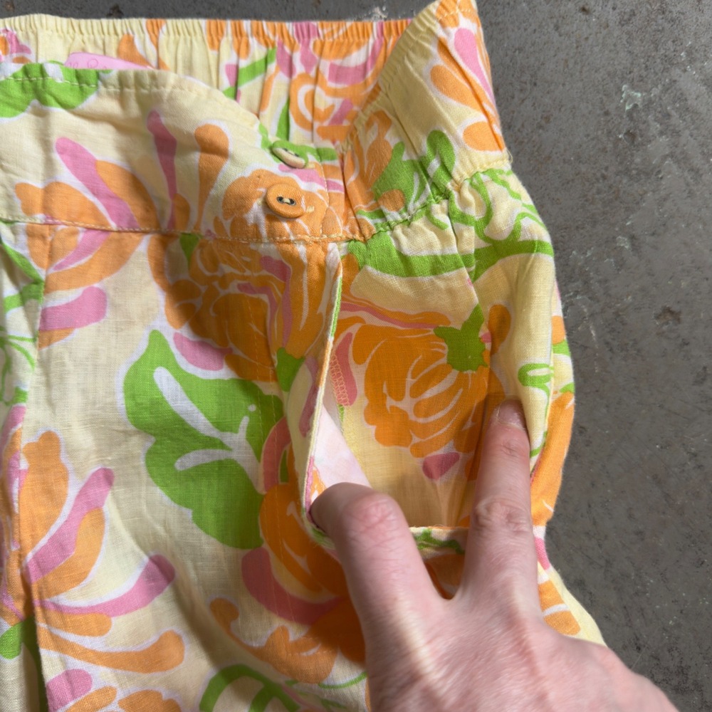 Lilly Pulitzer Gia Printed Linen Pants Yellow Floral Wide Leg Small NWT - Picture 6 of 10